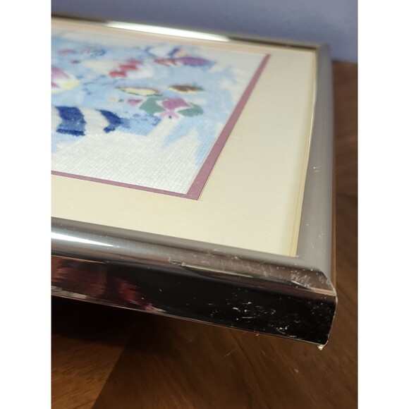 Vintage Handmade Needlepoint /Crewel Framed 15" x 19" Hot Air Balloon Picture - Picture 14 of 16